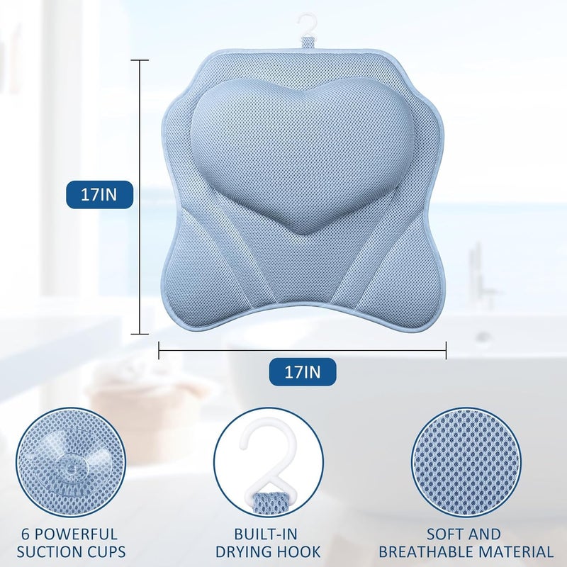 LuxStep Bath Pillow-Bathtub Pillow with Air Mesh Fabric & 6 Non-Slip Suction Cups, Bath Pillows for Tub Head, Neck and Back Support, Bath Accessories Spa Gifts, 17 * 17in, Blue - Image 2